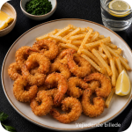 23. Friturestegte rejer med pommes frites
